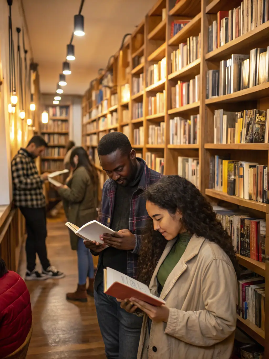 A diverse group of people using library resources, showcasing the library as a hub for learning and discovery.