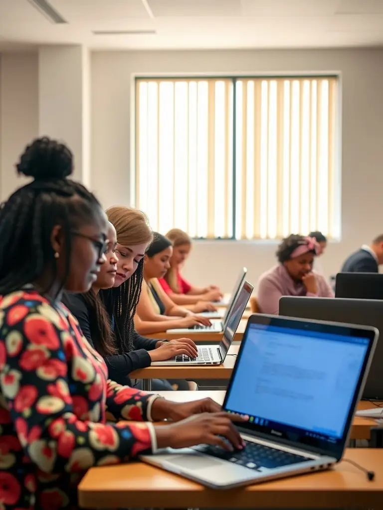 A workshop in progress at BIBLIOTHEQUE COMMUNALE DE NERSAC, where participants are learning about digital literacy and how to use technology effectively.